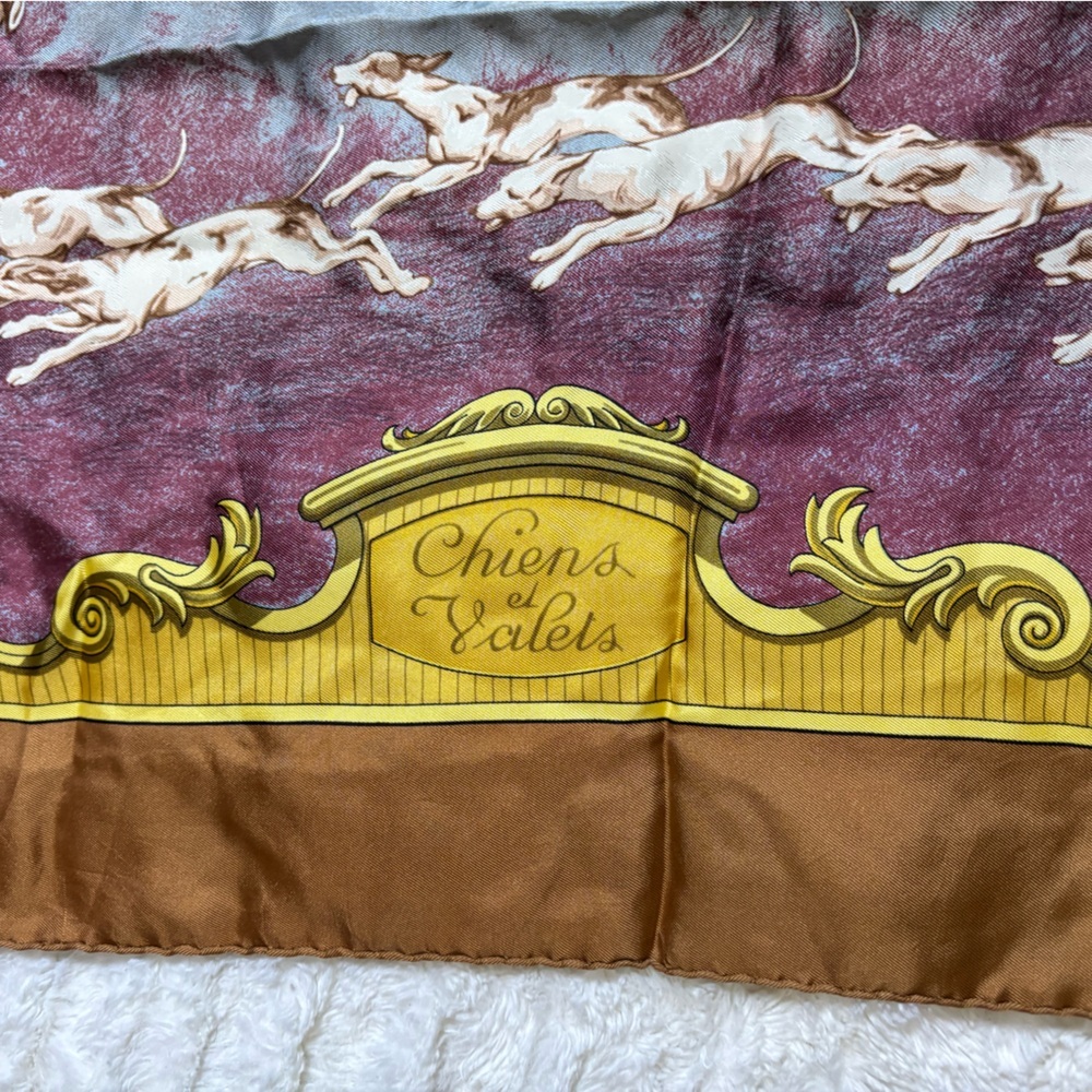HERMES PARIS Chiens et Valets by Charles J. Hallo Silk Scarf France 1963 - Picture 5 of 13